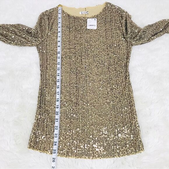 FREE PEOPLE Gold Rush Sequin Long Sleeve Top Tee Metallic Party Size Small New - Picture 12 of 12